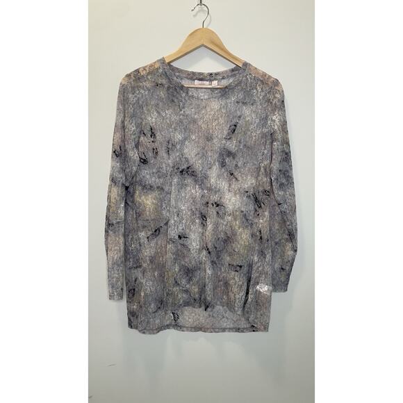 LOGO Layers by Lori Goldstein Printed Tie-Dye Sheer Lace Top Grey Fairy Large - Picture 3 of 14